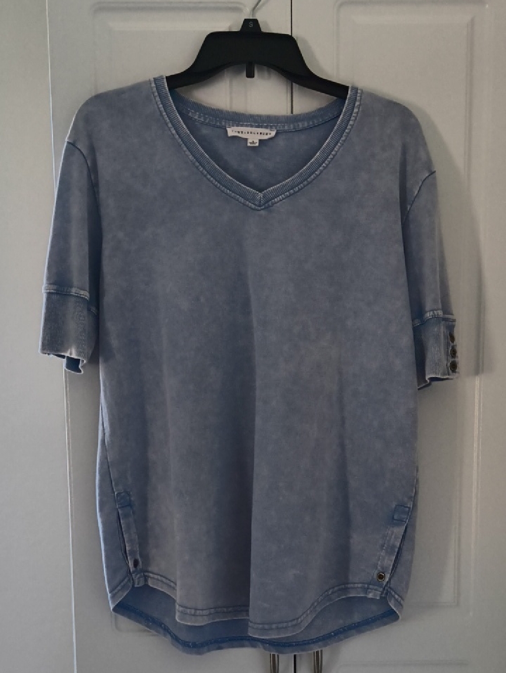 Jane + Delancey Stone Washed Light Blue V-Neck Short Sleeve Tee